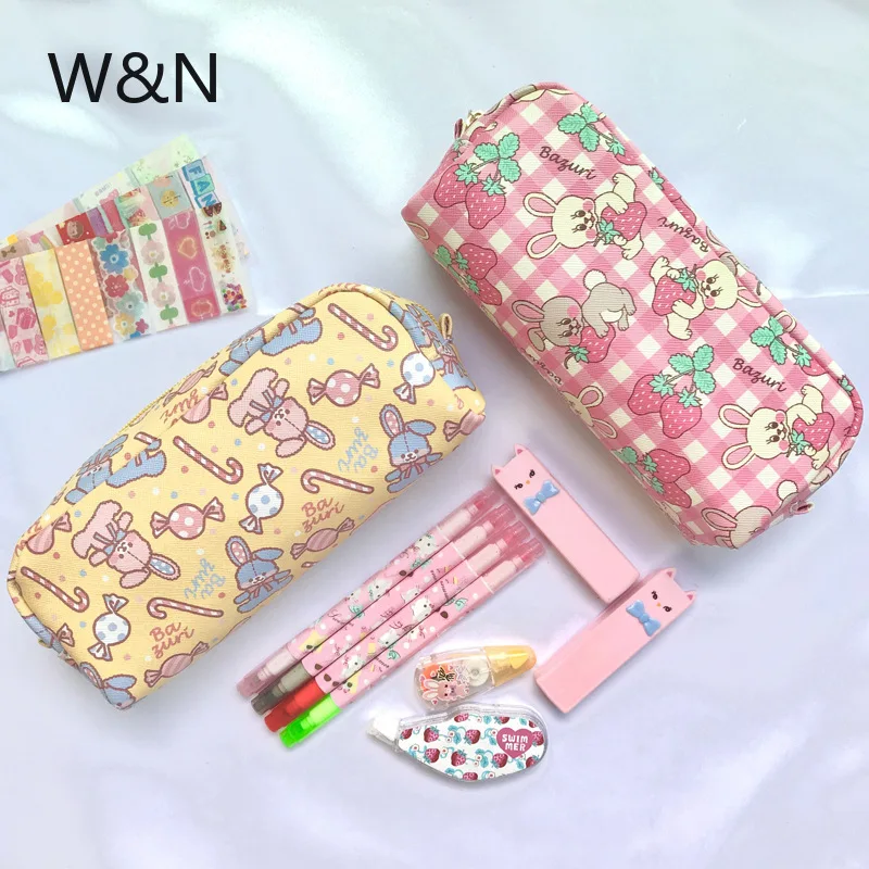 Японская каваи Сумка карандаш с единорогом и кроликом чехол из ПВХ высокой