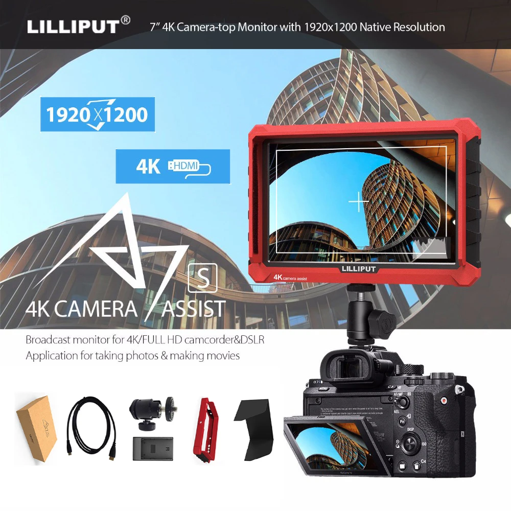 Как Atomos Lilliput A7S 7 дюймов 4k HD 1920x1200 HDMI камера видео полевой монитор для Canon Nikon ZHIYUN Crane DJI ronin s gimbal