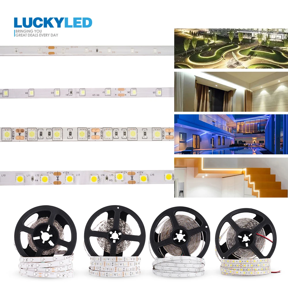 LUCKY светодиодный 5 м светодиодный 12 в водонепроницаемый SMD 2835 5050 60 светодиодный s/M лента светодиодный RGB лента гибкий светодиодный светильник