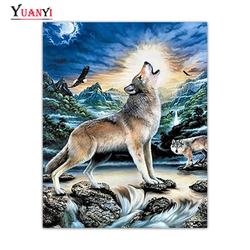 

Алмазная вышивка с животными, картина из круглых страз с волком, вышивка крестиком «сделай сам», пейзаж 5D, мозаика для домашнего декора