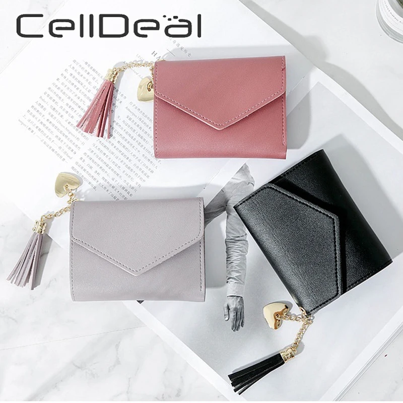 Кожаный маленький кошелек держатель для кредитных карт Женский с кисточками