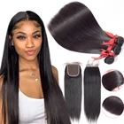 Пряди бразильских человеческих волос с застежкой прямые волосы Remy пряди 4X4 кружевные пряди с человеческими волосами для наращивания Beauhair
