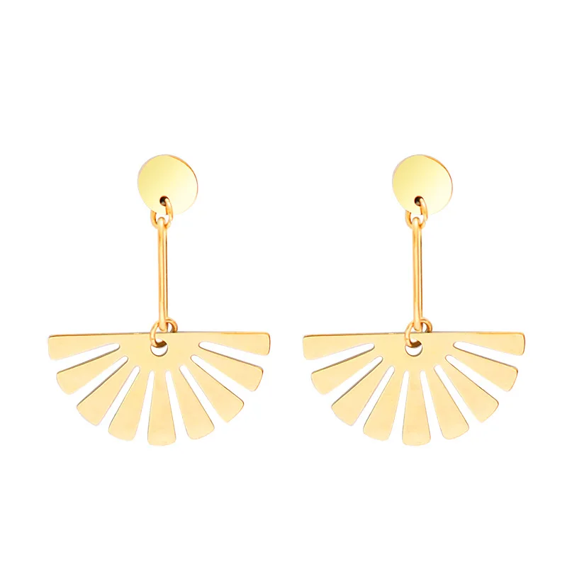 

Trendy Sector Hanging Earrings For Women Stainless Steel Gold Color Hollow Semicircle Geometric Dangle Earring 2020 Wholesale