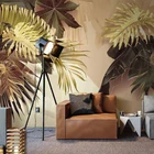 Настенная 3D Роспись на заказ, роскошные декоративные фотообои с тропическими растениями и золотыми листьями для интерьера спальни, ресторана, гостиной