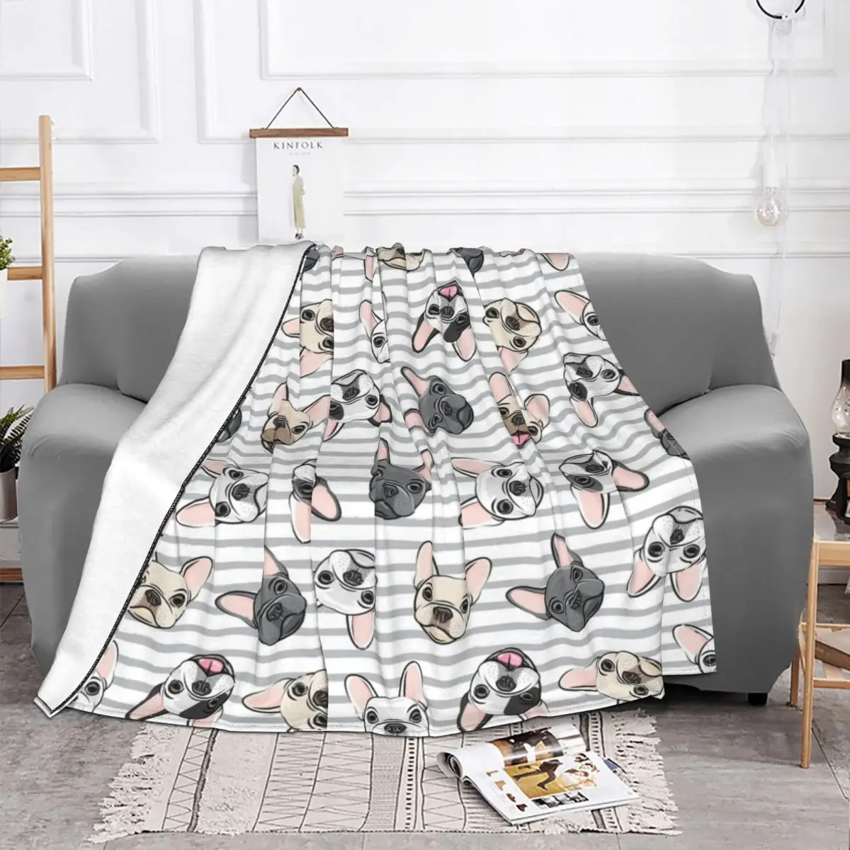 Одеяло для дивана с изображением французского бульдога | Дом и сад