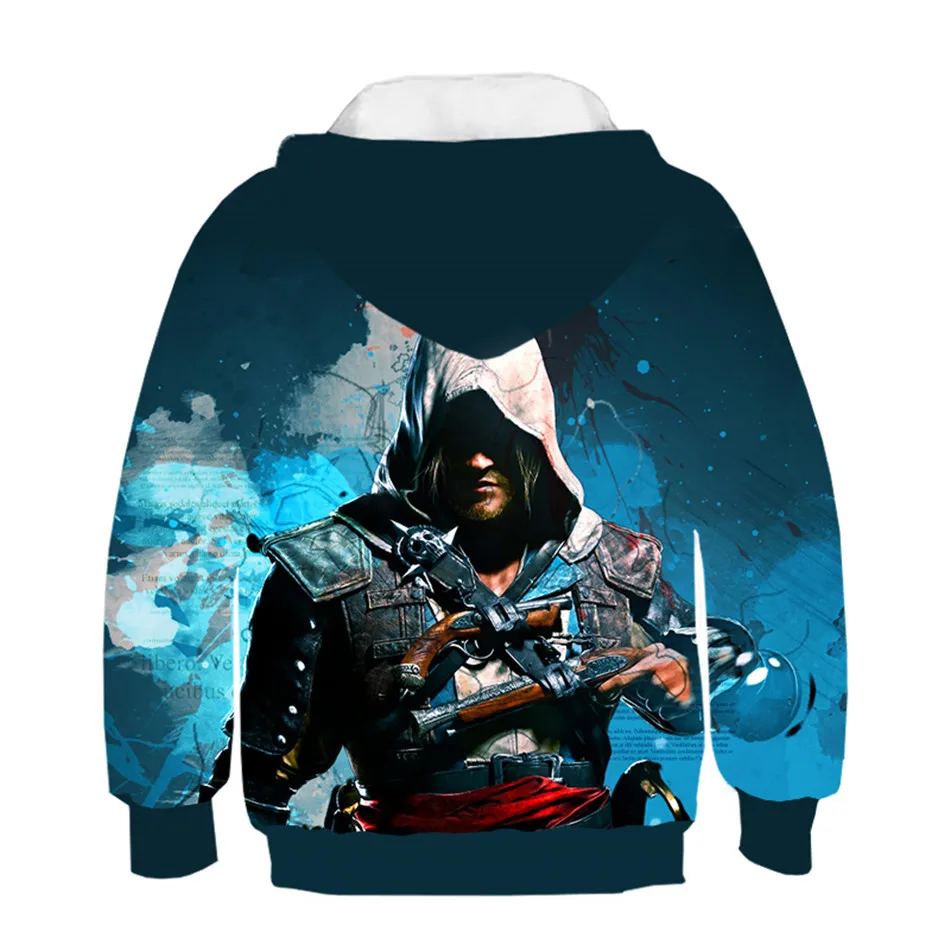 От 4 до 13 лет года, уличная одежда с 3D капюшоном Assassins Creed, толстовка для мальчиков и девочек, детский пуловер в стиле хип-хоп, толстовка с капюшоном