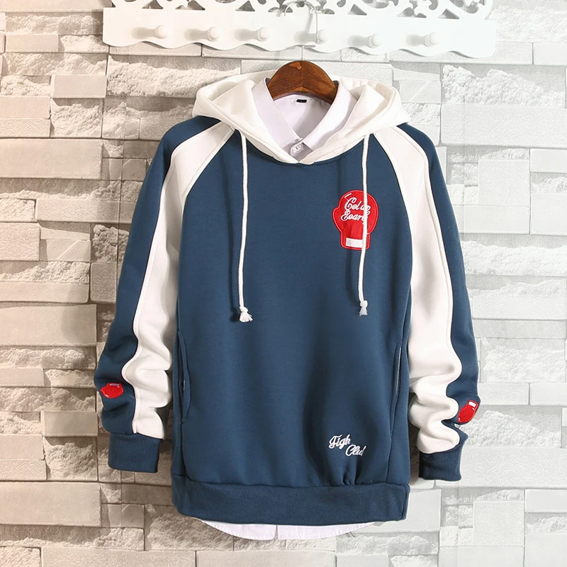 44blue Мужские толстовки с капюшоном, с дырками, с буквенным принтом, свободные, простые, подходят ко всему, корейский стиль, Harajuku, толстовки, мужские, модная, мягкая одежда, шик - Цвет: 44blue