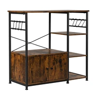 4 layer kitchen storage shelf bakers rack industrial wind particleboard with side cabinets microwave oven standus depot