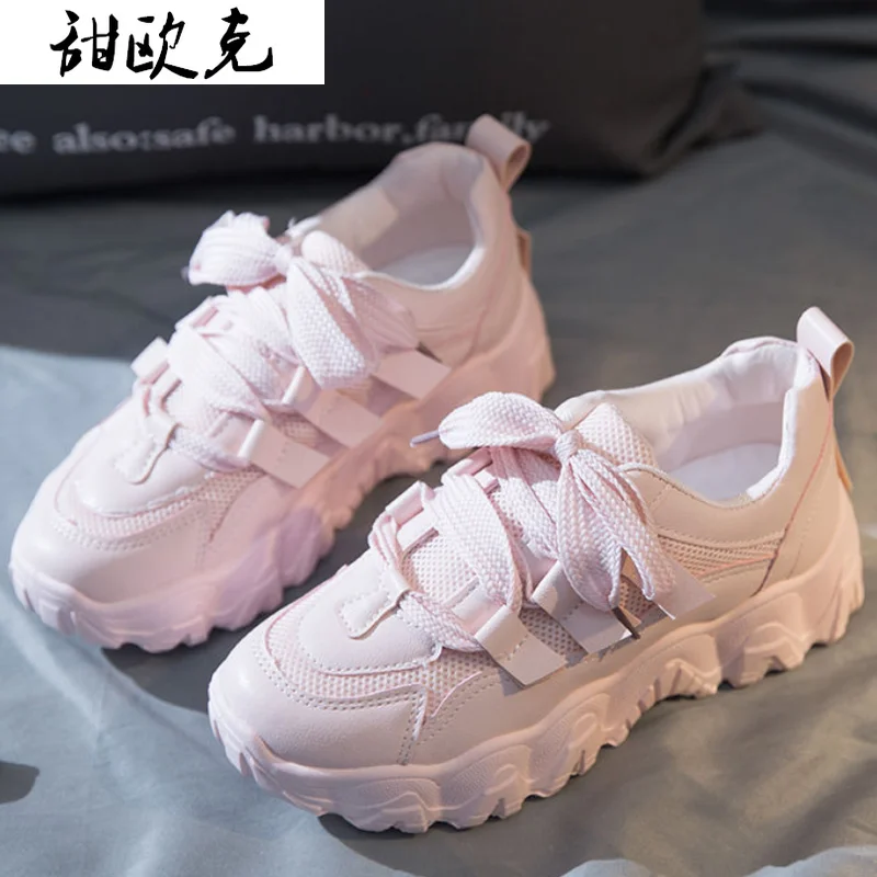 

2021 Fashion Women's Shoes Solid Color Mesh Lace-up Non-slip Sneakers Women's Comfortable Breathable Wear-resistant Casual Shoes