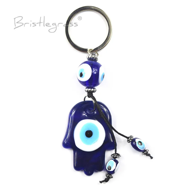 BRISTLEGRASS Турецкая голубой Дурной глаз Хамса Брелоки для ключей с рукой брелки