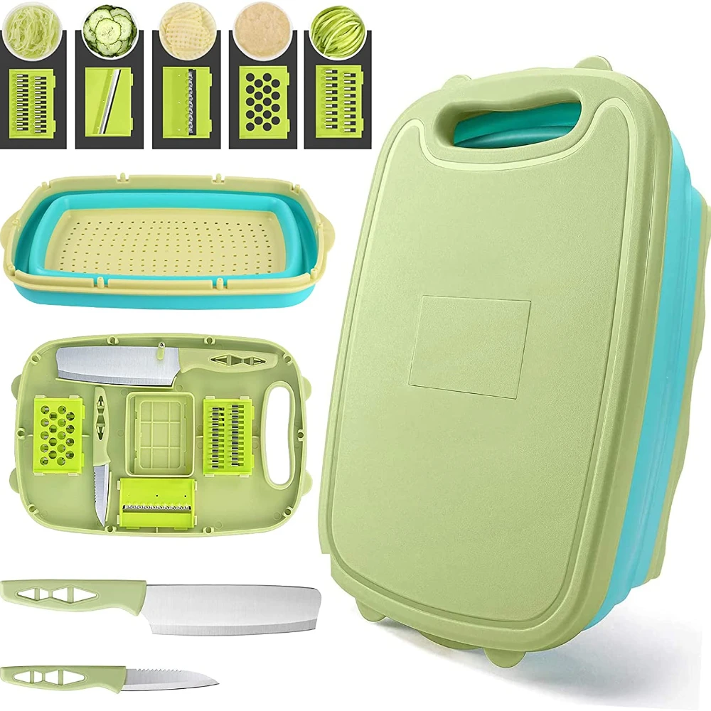 collapsible cutting board with colander silicone multifunction camping foldable chopping blocks vegetable tub kitchen gadgets free global shipping