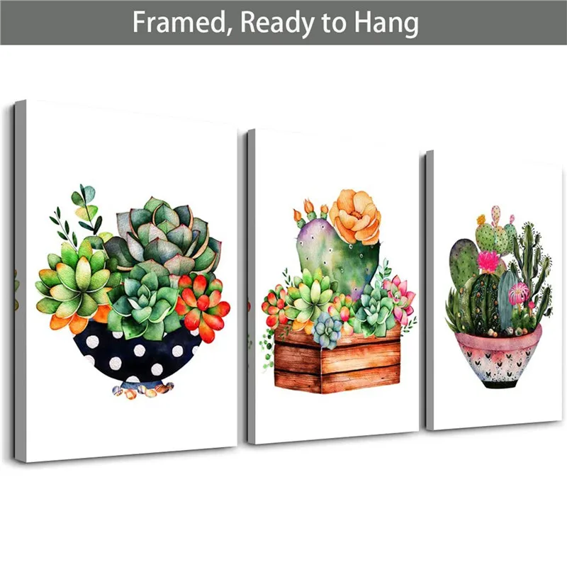 

Canvas Wall Art for Living Room Abstract Colorful Cactus and Succulents Canvas Painting Modern Home Decor Framed Ready to Hang