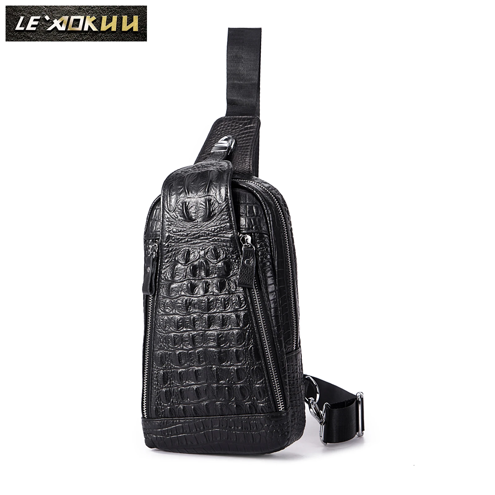 

New Men Quality Leather Casual Fashion Triangle Crossbody Chest Sling Bag Design Travel One Shoulder Bag 8" Daypack Male 5010