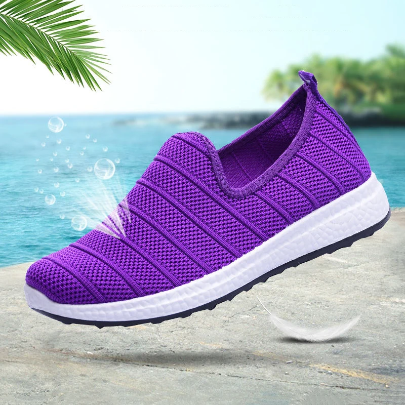 Женская дышащая обувь на плоской подошве Повседневные вязаные кроссовки лоферы