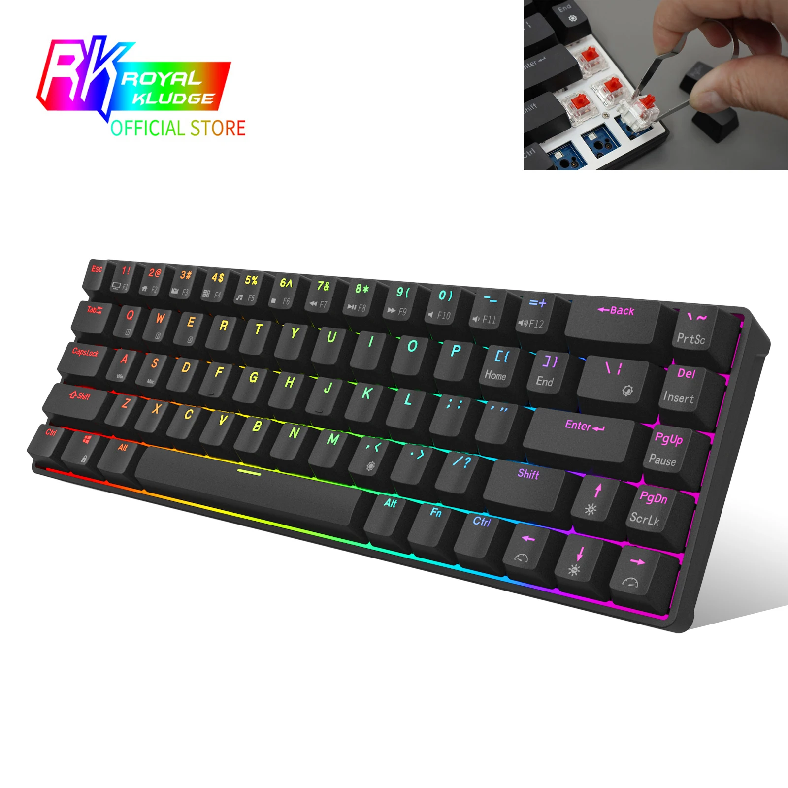 

RK68 (RK855) 65% Bluetooth RGB Популярная Механическая игровая клавиатура компактная 68 клавиш Беспроводная игровая клавиатура для ПК и ноутбука