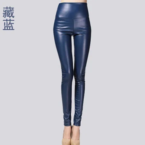Navy blue Сезон весна-осень; теплые брюки; Прямая поставка; женские бархатные брюки из искусственной кожи; эластичные узкие брюки; модные обтягивающие брюки для женщин - Цвет: Navy blue