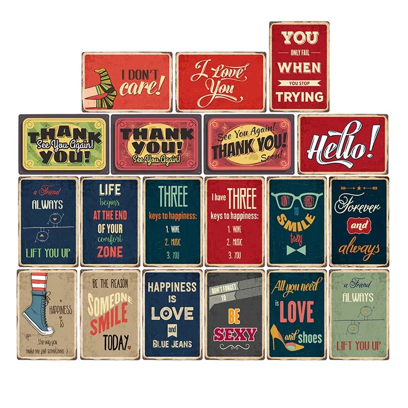 

Cute Life Slogan Metal Sign Retro Tin Plaque Vintage Love Happiness Family Iron Poster Wall Art Bar Cafe Bedroom Home Decoration