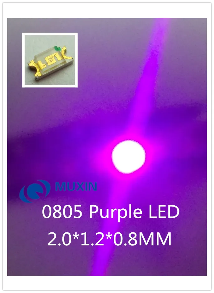 Фото СВЕТОДИОДНЫЕ Чипы SMD 100 (0805) фиолетового цвета для поверхностного монтажа 20 мА