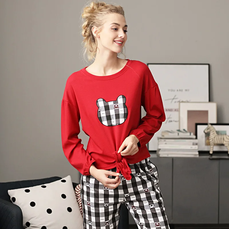 Женская одежда для сна пижамы новинка весна-осень длинный рукав 100% хлопок