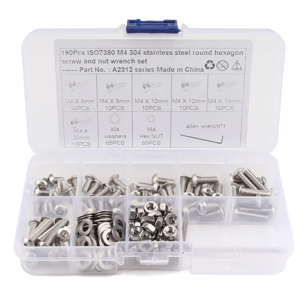 Набор кнопок M4 190 из нержавеющей стали 304 шт. с внутренней шестигранной головкой