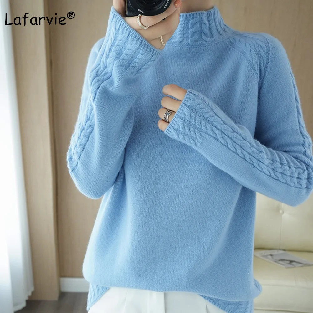 

Свободная водолазка Lafarvie, шерстяные женские свитера, вязаные топы, осенне-зимний флисовый пуловер, плотный женский свитер, джемпер