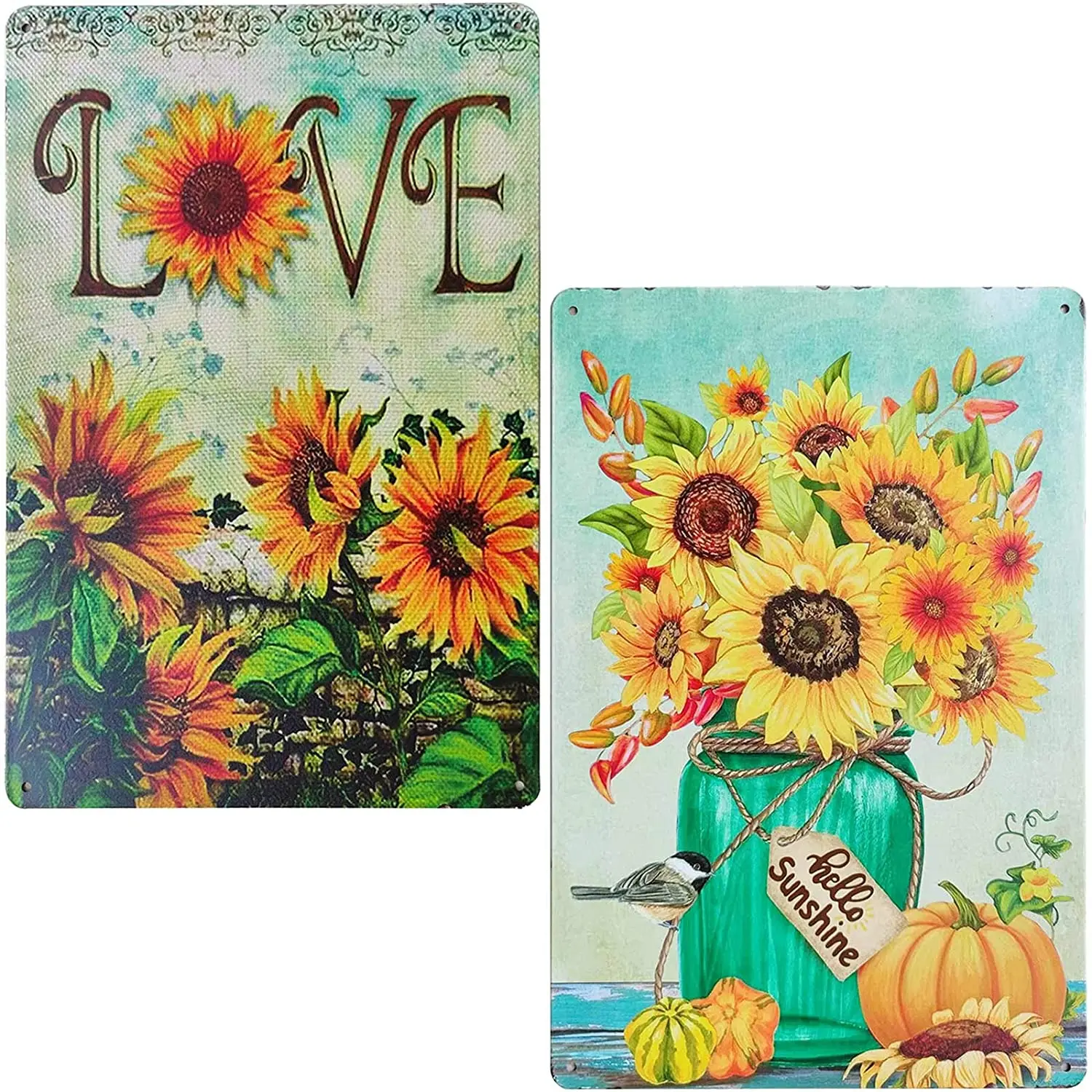 

TISOSO Rustic Sunflower Flower Retro Vintage Tin Sign Farmhouse Wall Art Laundry Room Decor, Kitchen, Living Room, Bathroom