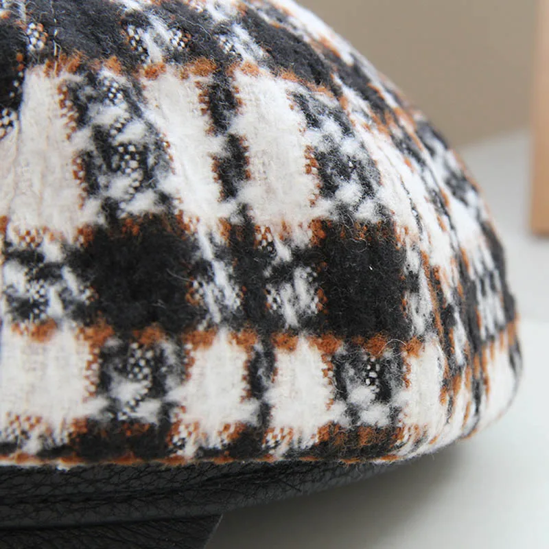 Новая восьмиугольная шляпа Fibonacci для женщин ретро клетчатый берет повседневные