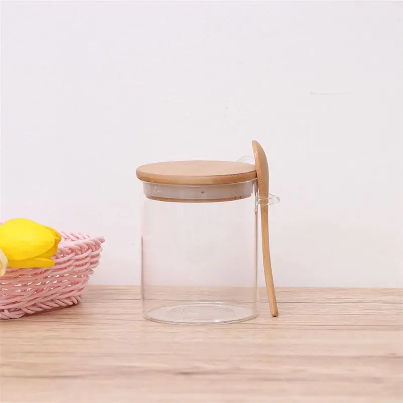 Прозрачная стеклянная банка 420 мл с крышкой и ложкой герметичная для хранения
