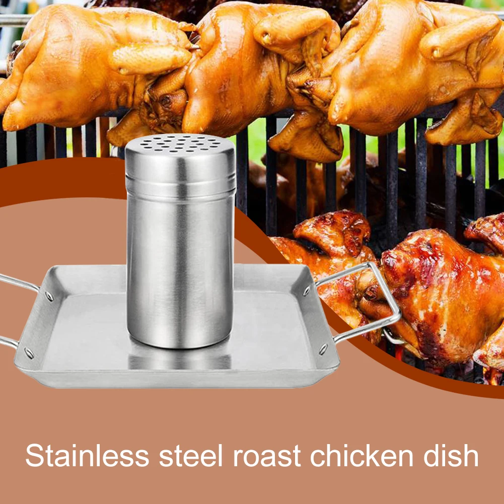 

1PC Kitchen Outdoor BBQ Tools Chicken Roasting Rack Plate Stainless Steel BBQ Pan Beer Can Non Stick Carbon Holder Grilling Tool