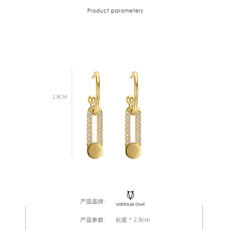 

V-Owl Vintage Gold Inlaid Zircon Pendant Stainless Steel Earrings Female Retro Non-Allergic Ins Elegant Ear Stud Fashion Jewelry