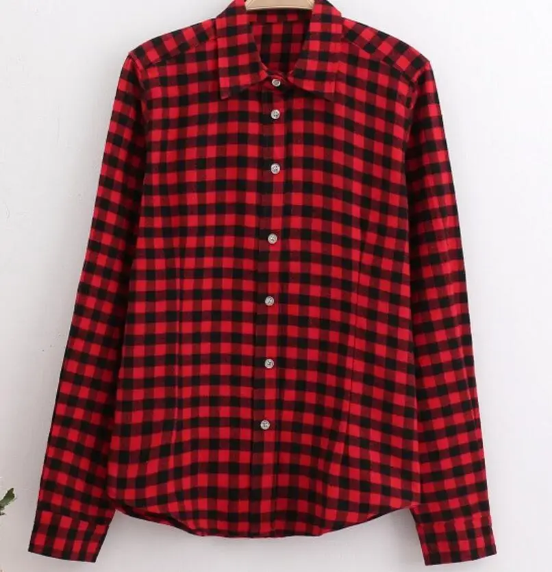 

2020 new plaid shirt ladies long-sleeved cotton multi-color XL Slim women's shirt fashion Baita bottoming shirt women