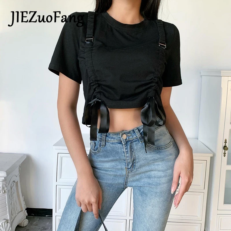 Сексуальная модная футболка JIEZuoFang с открытым пупком для женщин шикарная летняя