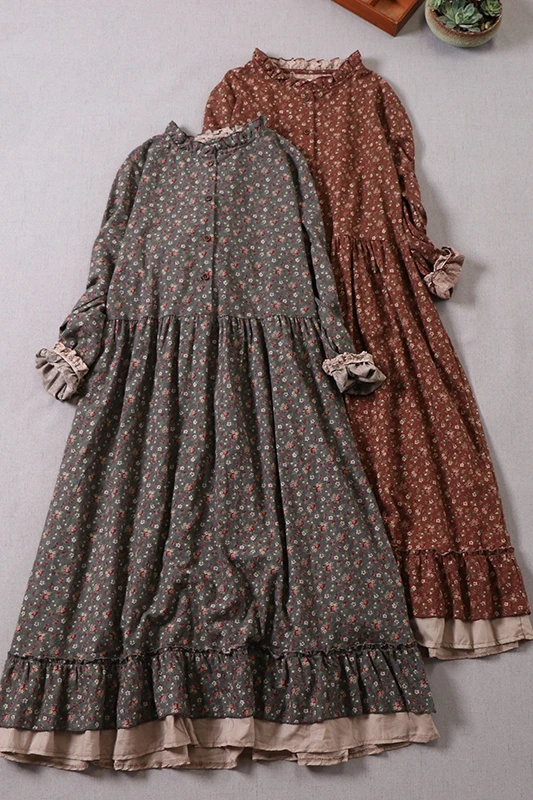 

dress loose long-sleeved dress Mori girl art print dress autumn new floral