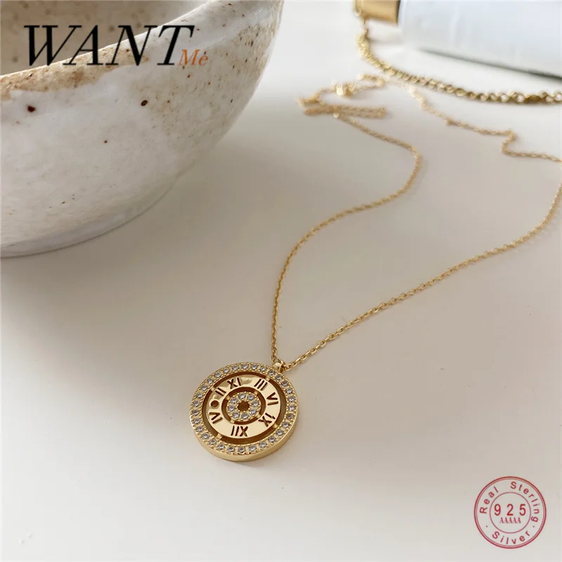 Женский кулон с часами WANTME из 100% серебра 925 пробы цирконием и римскими цифрами