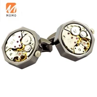 black plated design accessory cuff link clock mechanism cufflink for men with mechanism watch cufflinks for businessmen