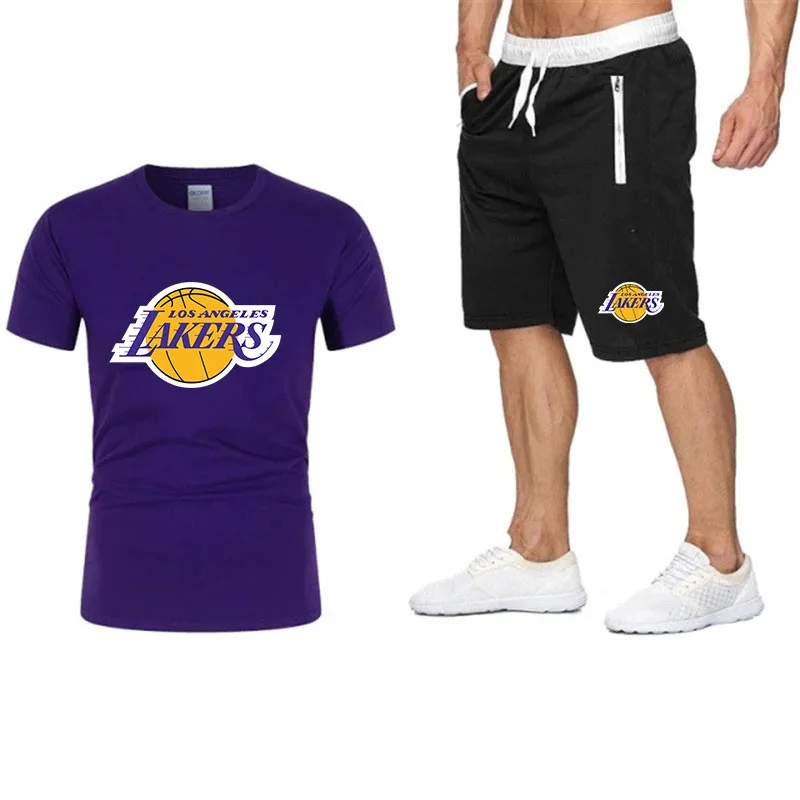 

Spring Summer Lakers Competition Men's Clothing Graphic Cotton Printing Oversized T-shirt+Shorts Sets tracksuit