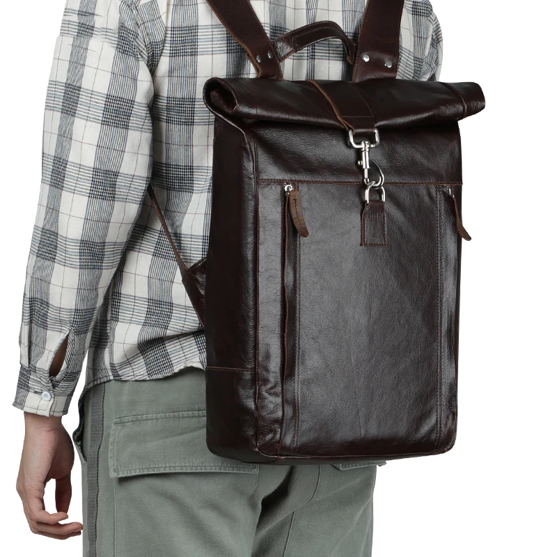 

Men's 15 Inch Laptop Backpack School Bag for Teenager Real Leather Small Backpack Mini Travel Bagpack Cross body Hand Back Pack