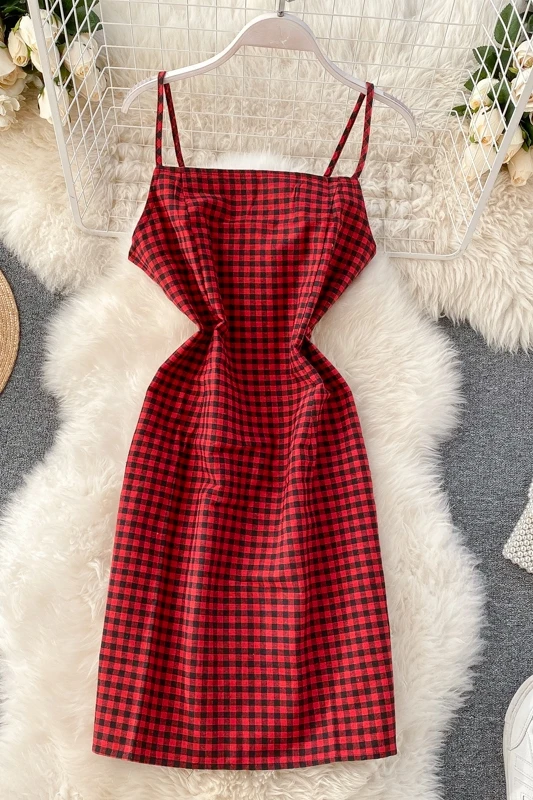 2020 Новая мода Женская одежда выше колена мини без рукавов клетчатое платье