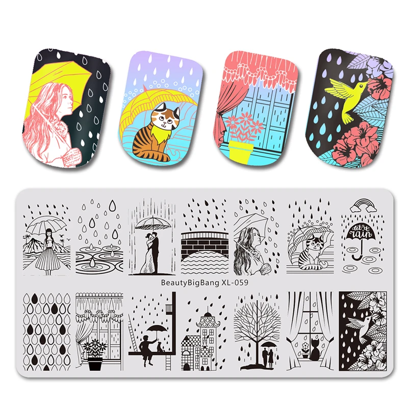 59 BEAUTYBIGBANG 6*12 см штамповки ногтей пластины шаблон для ногтей Лотос линия цветок бабочка Маникюр изображение ногтей шаблон - Цвет: 59