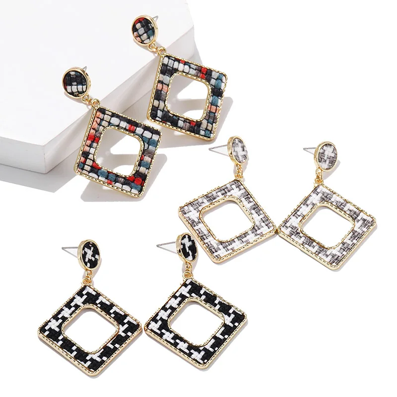 Ретро шерстяные клетчатые большие серьги из ткани для женщин корейская мода