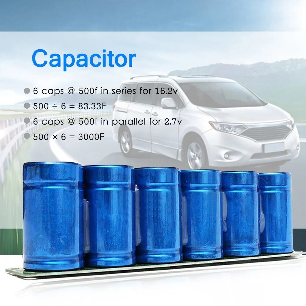 

Farad Capacitor 2.7V 500F 6Pcs/1Set Super Capacity with Protection Board Aiomotive Capacitor 16V 83F Serial Connection