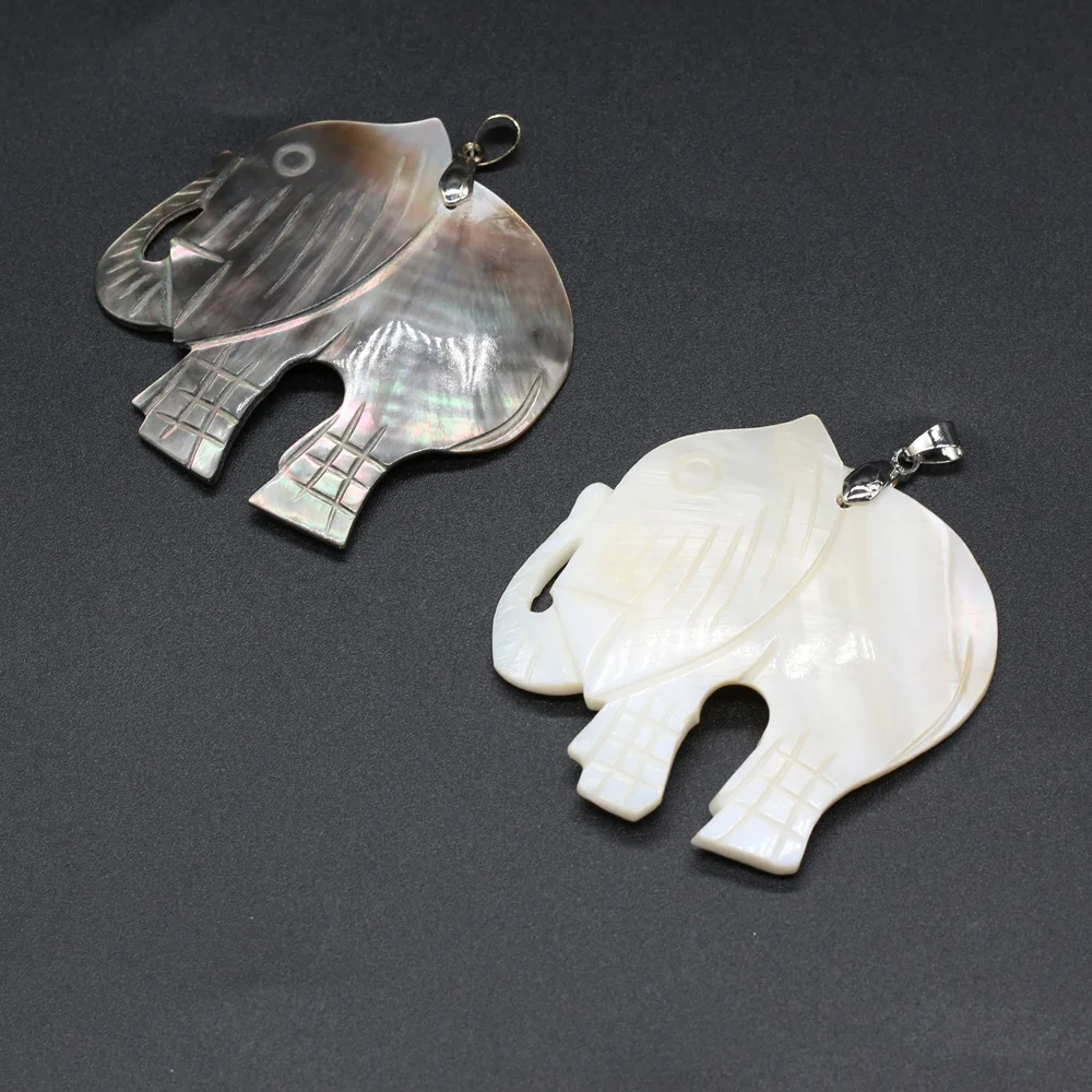

Natural Stone Elephant Black White Shell High Quality Pendant DIY Necklace Jewelry Accessories Gift 50x55mm