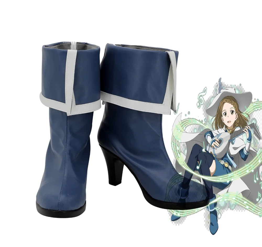 Anime Sword Art Online Asuna Yuuki Blue Cosplay Boots High Heel Shoes Custom Made PU Leather | Тематическая одежда и