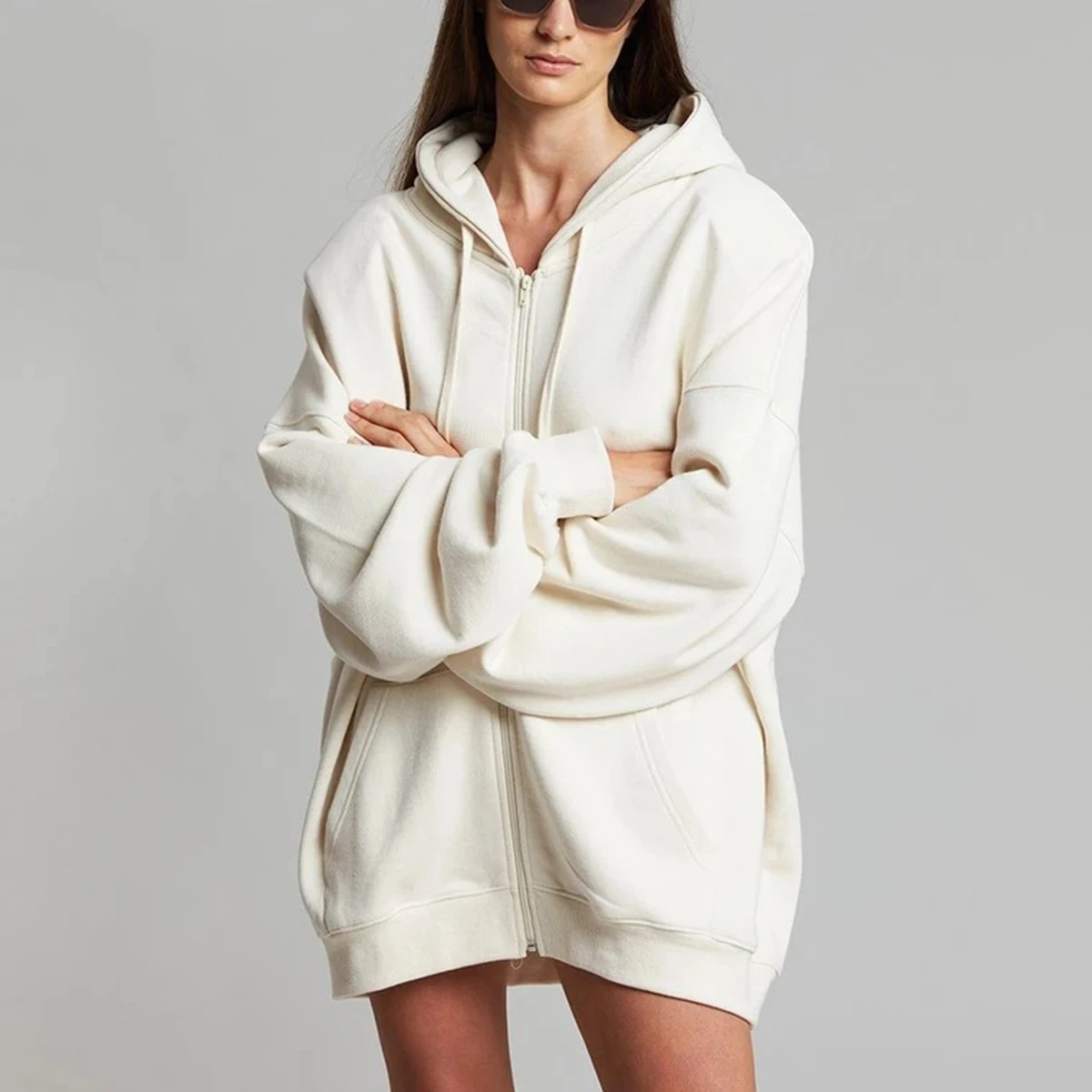 

Pirate Hippie Solid Oversized Hoodie Woman Long Sleeve Hooded Pockects Zipper Cardigan Sweatshirt Casual Vintage Cotton Coat Top