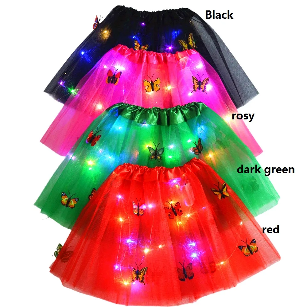 Для женщин и девочек светильник свечение с принтом бабочки пачка LED юбка неоновая