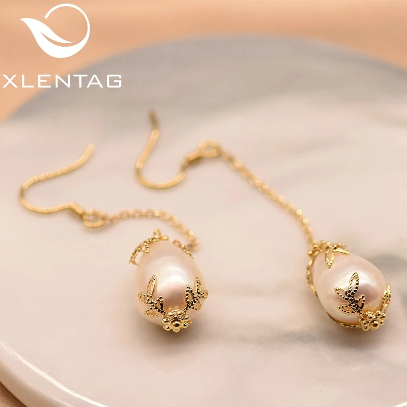 Женские длинные висячие серьги XlentAg ручной работы с натуральным перламутром в