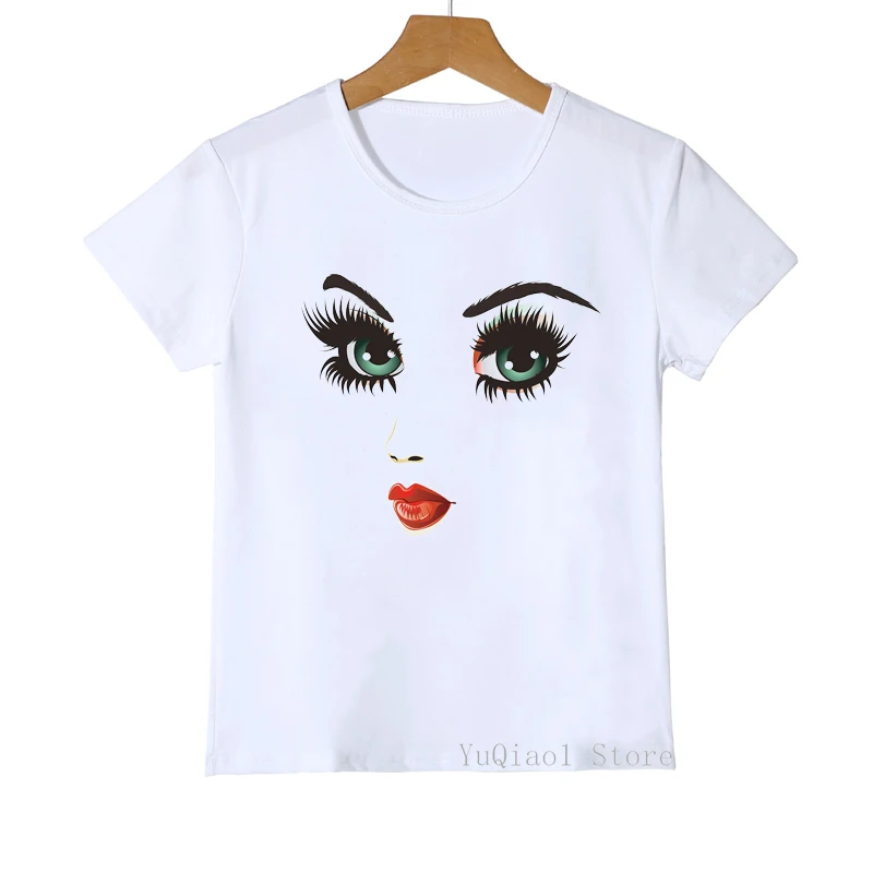 

Забавные футболки с принтом Больших Глаз и ресниц, летний топ, детская одежда в стиле Харадзюку, детские белые футболки