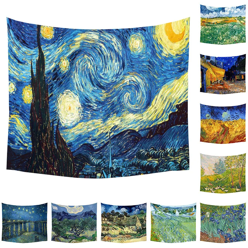 

Star Moon Night Van Gogh Painting Printed Living Room Decoration Wall Hanging Tapestry Yoga Mat Rug Home Decor Art