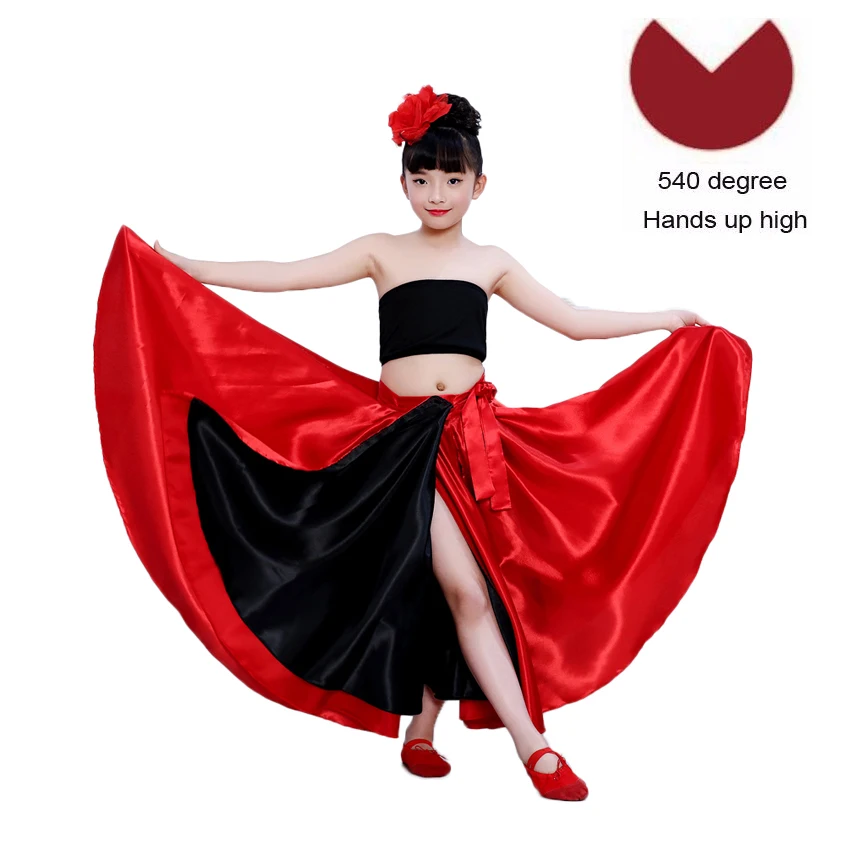540 Degree Skirt Детская юбка фламенко, испанский бой быков, танцевальное платье, цыганская одежда для выступлений, Женская сценическая одежда, женский красный атласный костюм - Цвет: 540 Degree Skirt