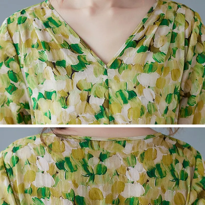 

Women Summer Cotton Linen Casual Dress New 2021 Vintage Style V-neck Print Loose Ladies Elegant Long Holiday Dresses B672